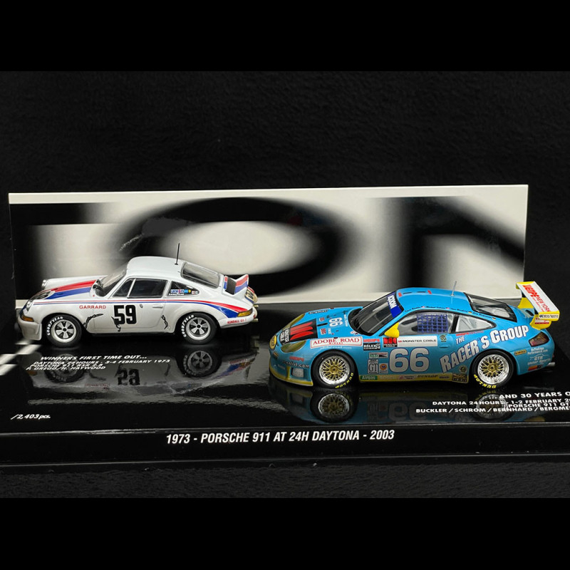 Duo Porsche 911 RSR 2.8 n° 59 + Porsche 911 GT3 RS Type 996 n° 66 Winner  24h Daytona 1973 & 2003 1/43 Minichamps 402036996