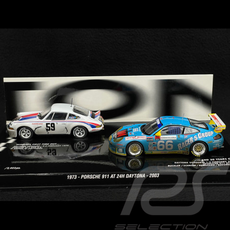 Duo Porsche 911 RSR 2.8 n° 59 + Porsche 911 GT3 RS Type 996 n° 66 Vainqueur 24h Daytona 1973 & 2003 1/43 Minichamps 402036996