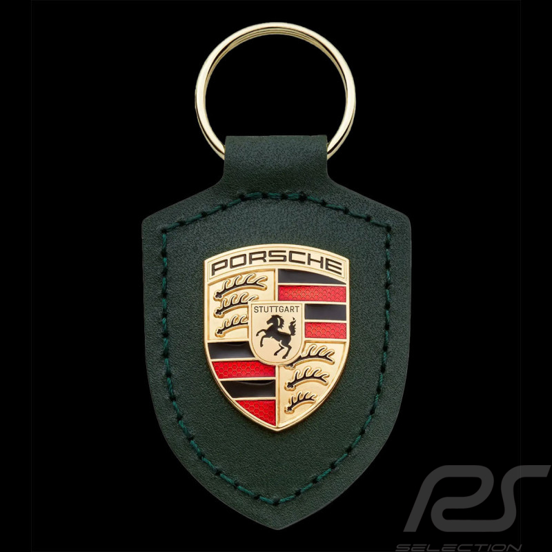 Genuine Porsche Leather Key Fob Keychain Ring Porsche Crest Gold