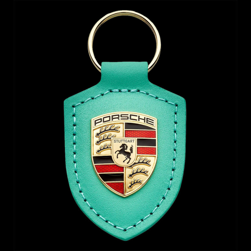 Genuine Porsche Leather Key Fob Keychain Ring Porsche Crest Gold