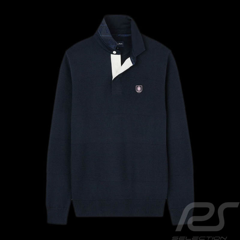 Pull Eden Park Col polo Bright maillot effets de mailles Bleu H23MAIPU0006 - homme