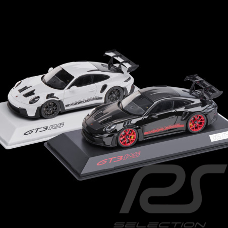 Duo Porsche 911 GT3 RS Type 992 2023 Blanc bandes noires / Noir bandes Rouges Pyro 1/43 Spark