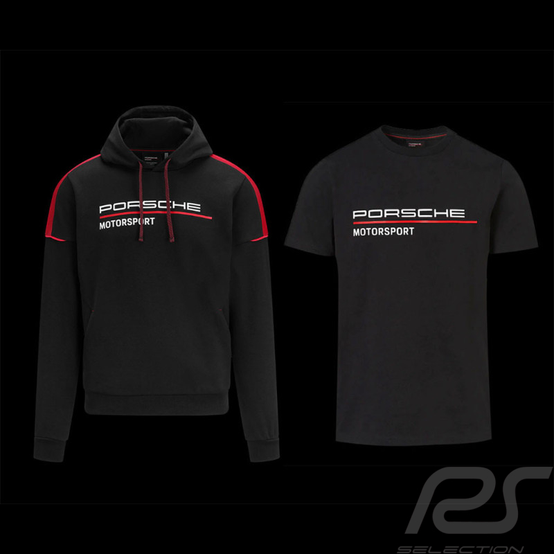 Duo Porsche Sweatshirt Motorsport + Porsche T-shirt Motorsport Schwarz