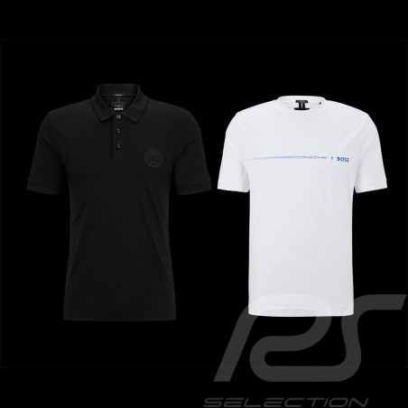 Duo Porsche x BOSS Polo-Shirt Schwarz + Porsche x BOSS T-shirt Weiß Merzerisierter Baumwolle
