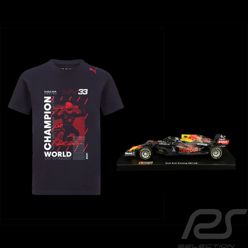 Duo T-Shirt Red Bull + Miniature 1/43 Bburago Max Verstappen World Champion