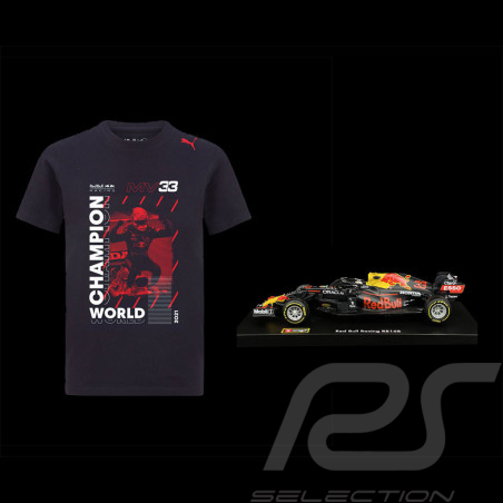 Duo T-Shirt Red Bull + Miniature 1/43 Bburago Max Verstappen World Champion