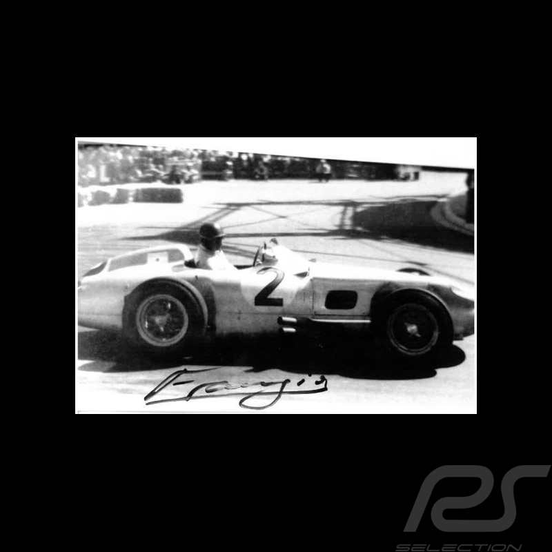 EXTREMEMENT RARE - Photo de Presse Mercedes-Benz F1 W296 n°2 signée à la main par Juan Manuel Fangio