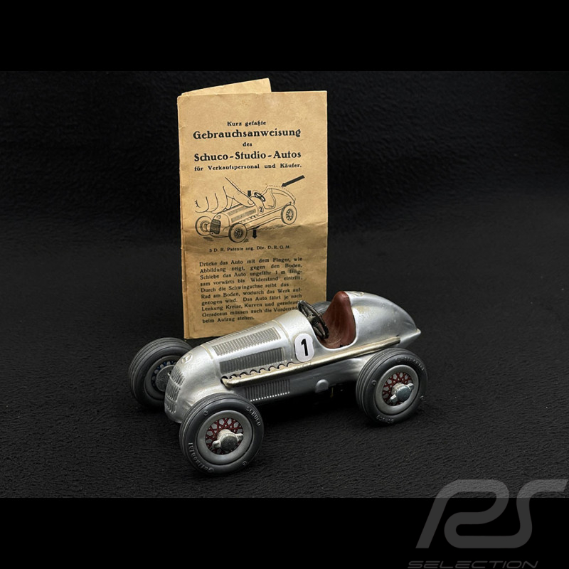 Voiture de course Vintage Mercedes Grand Prix 1936 Gris métallisé Schuco Studio 1050