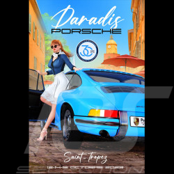 Paradis Porsche Plakat Saint-Tropez 2023 Drückplatte auf Aluminium Dibond 40 x 60 cm