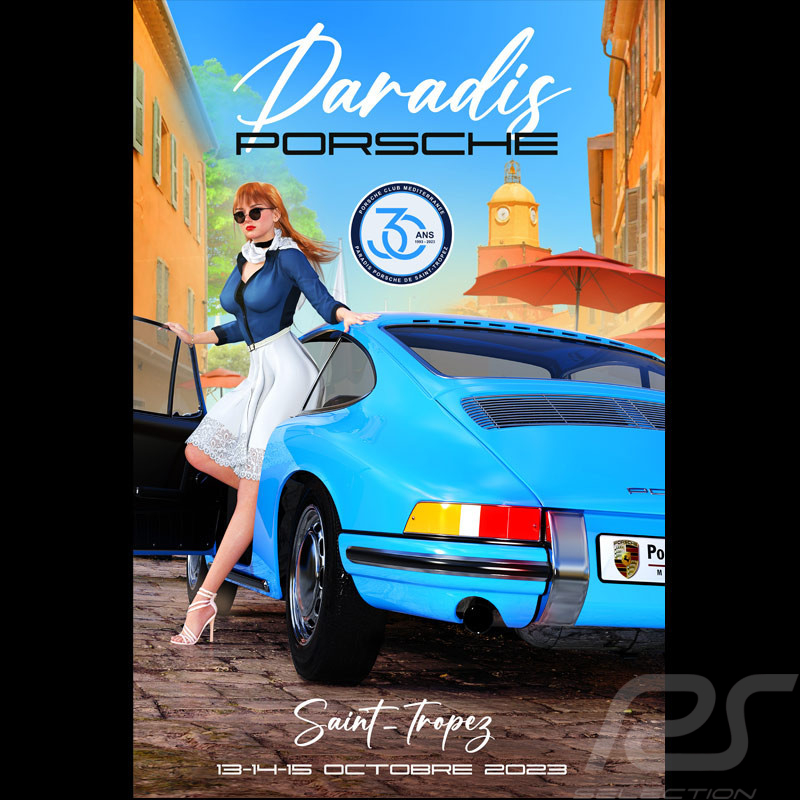 Paradis Porsche Plakat Saint-Tropez 2023 Drückplatte auf Aluminium Dibond  40 x 60 cm