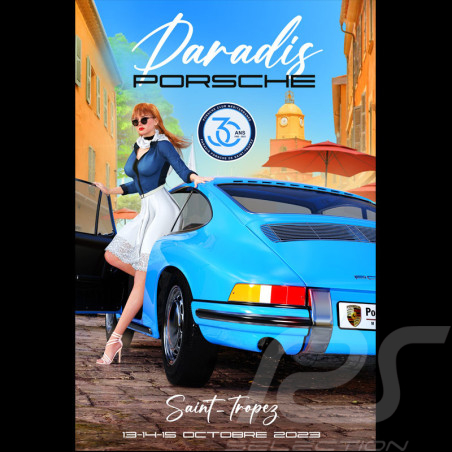 Paradis Porsche Plakat Saint-Tropez 2023 Drückplatte auf Aluminium Dibond 40 x 60 cm