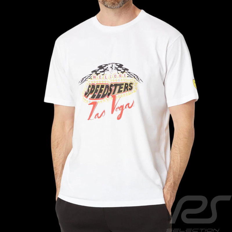 Ferrari T-Shirt Leclerc Sainz F1 Team Puma Welcome Speedsters Las Vegas Weiß 701227990-003 - unisex
