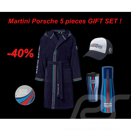 Porsche Martini Set de 5 pièces Collector Peignoir + Casquette + Mug Thermos + Bouteille Thermos + Badge de grille