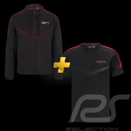Duo Porsche Jacke Motorsport 4 Softshell + Porsche T-shirt Motorsport 4 Schwarz / Rot - Herren
