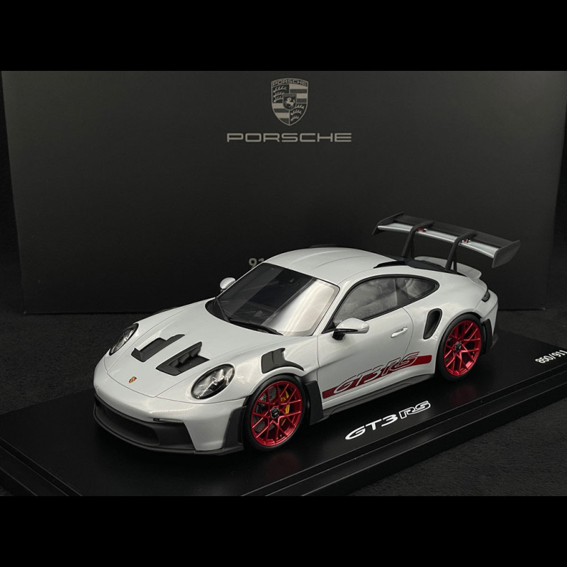 Porsche 911 GT3 RS Type 992 2023 Ice Grey / Pyro Red Stripes 1/18 Spark ...