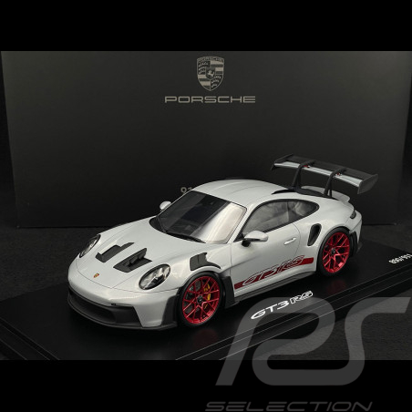 Porsche 911 GT3 RS Typ 992 2023 Eisgrau / Pyrorot Streifen 1/18 Spark WAP0211540P001