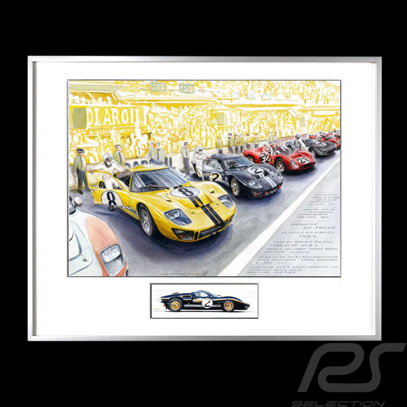 Trio Ford GT40 & Duo Ferrari 330P3 24h Le Mans 1966 40 x 50 cm Silver wood frame Limited edition Uli Ehret - 0603