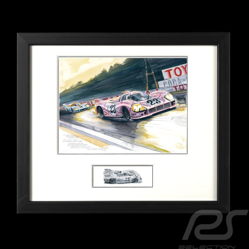 Porsche 917 / 20 n° 23 Pink Pig 24h Le Mans 1971 25 x 30 cm Black wood frame Limited edition Uli Ehret - 0603