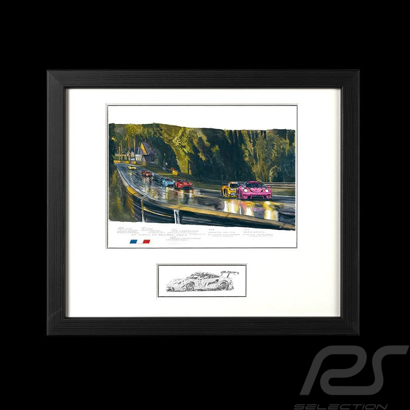Porsche 911 RSR Type 991 n° 85 Iron Dames 24h Le Mans 2023 25 x 30 cm cadre bois Noir Edition limitée Uli Ehret - 1122