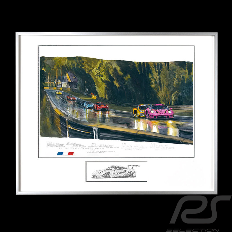 Porsche 911 RSR Type 991 n° 85 Iron Dames 24h Le Mans 2023 40 x 50 cm Silbere Rahmen Limitierte Auflage Uli Ehret - 1115
