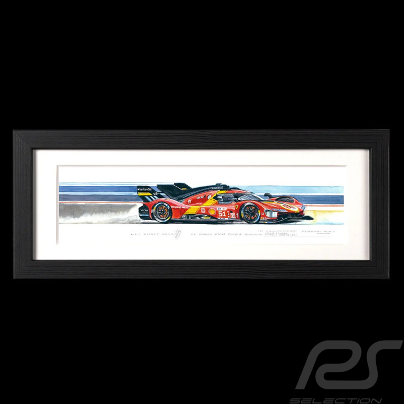Ferrari 499P n° 51 Vainqueur 24h Le Mans 2023 20 x 50 cm cadre bois noir Edition limitée Uli Ehret - 1129