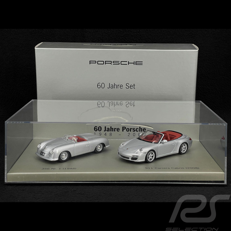 60th Anniversary Porsche 356 1948 & Porsche 911 Type 997 Cabriolet 2008 Set Silver Grey 1/43 Minichamps WAP020SET20