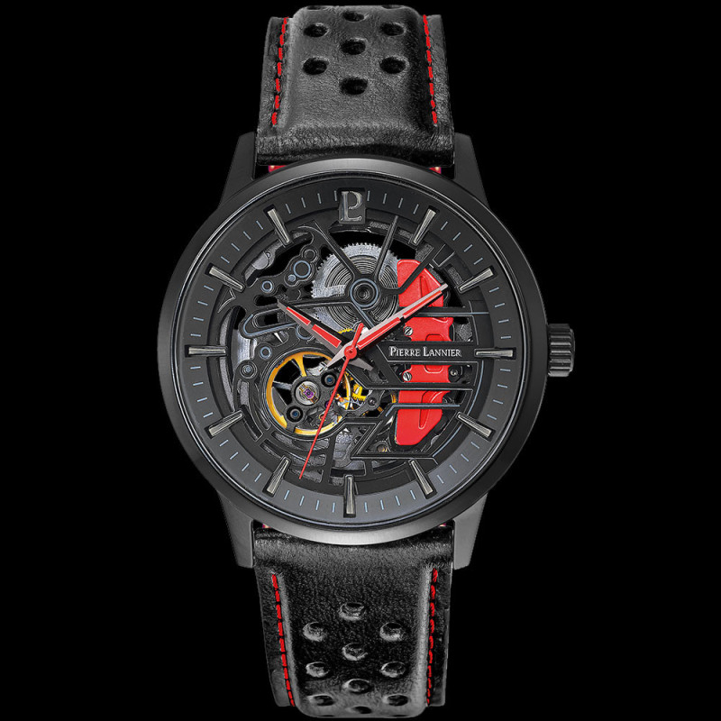 Paddock Automatic Watch Black / Red Leather bracelet Made in France ...