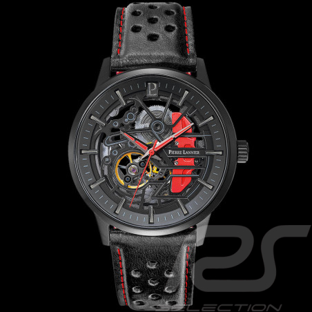 Automatic Watch Pierre Lannier Paddock Made in France Leather bracelet Black / Red 338A433