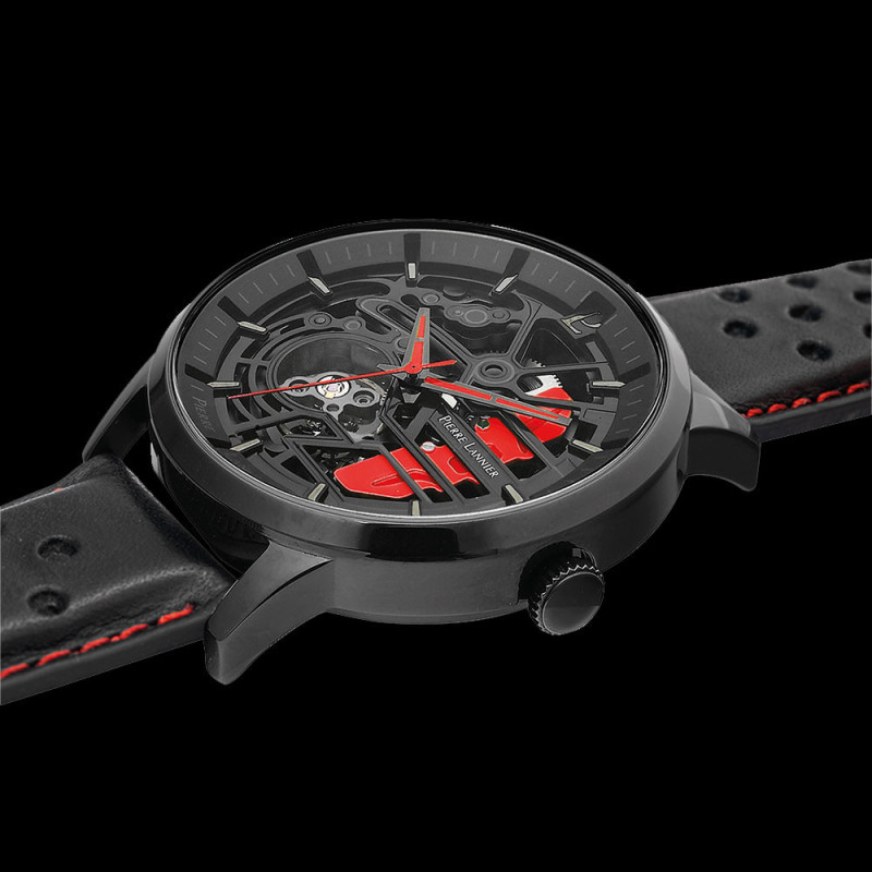 Paddock Automatic Watch Black / Red Leather bracelet Made in France ...