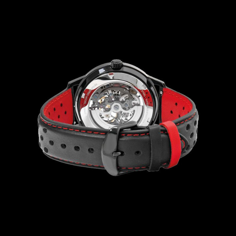 Paddock Automatic Watch Black / Red Leather bracelet Made in France ...