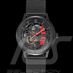 Set Automatic Watch Pierre Lannier Paddock Made in France Leather or Metal bracelet Black / Red 385C439