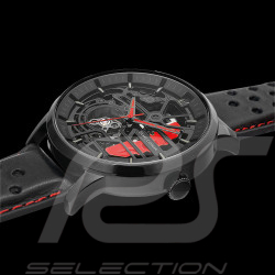 Set Automatic Watch Pierre Lannier Paddock Made in France Leather or Metal bracelet Black / Red 385C439