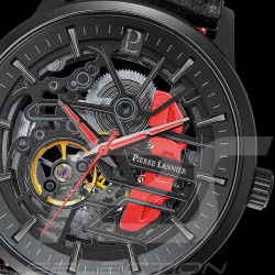 Set Automatic Watch Pierre Lannier Paddock Made in France Leather or Metal bracelet Black / Red 385C439