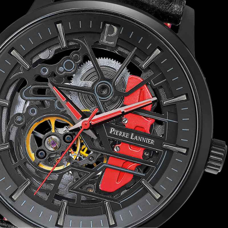 Montre automatique homme pierre lannier paddock cuir perforé noir