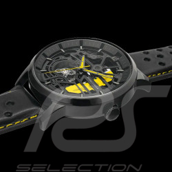 Automatic Watch Pierre Lannier Paddock Made in France Leather bracelet Black / Yellow 338A433