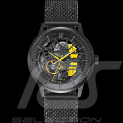 Set Automatic Watch Pierre Lannier Paddock Made in France Leather or Metal bracelet Black / Yellow 385C449