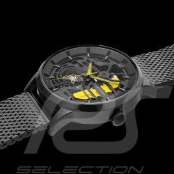 Set Automatic Watch Pierre Lannier Paddock Made in France Leather or Metal bracelet Black / Yellow 385C449