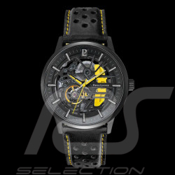 Set Automatic Watch Pierre Lannier Paddock Made in France Leather or Metal bracelet Black / Yellow 385C449