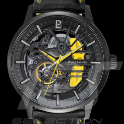 Set Automatic Watch Pierre Lannier Paddock Made in France Leather or Metal bracelet Black / Yellow 385C449