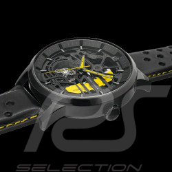 Set Automatic Watch Pierre Lannier Paddock Made in France Leather or Metal bracelet Black / Yellow 385C449