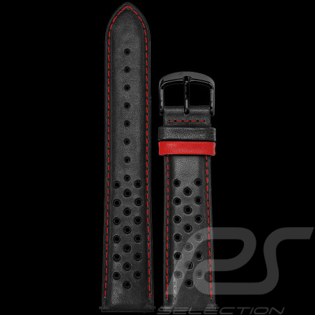 Watch Band Pierre Lannier Leather Black / Red Stitching - Steel buckle BRA046A2253