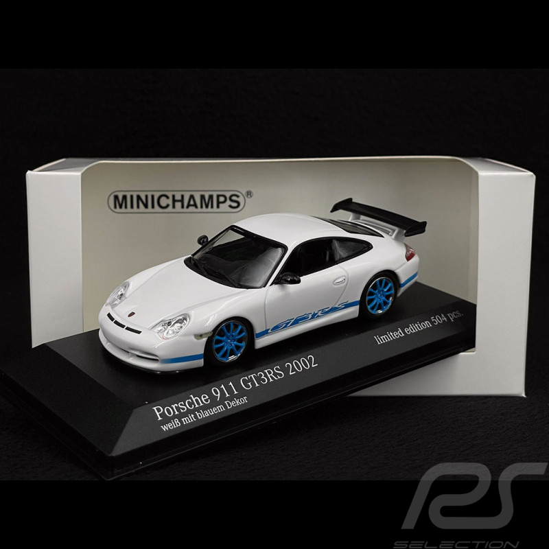 Porsche 911 GT3 RS Type 996 2002 Carraraweiß / Mexicoblau 1/43 Minichamps 403062029