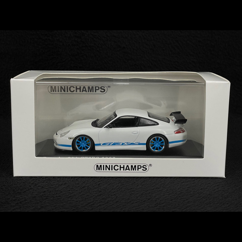 Porsche 911 GT3 RS Type 996 2002 Carrara White / Mexico Blue 1/43  Minichamps 403062029