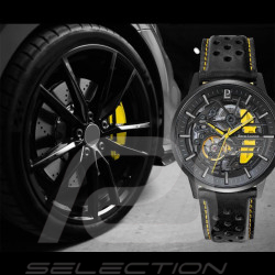 Set Automatic Watch Pierre Lannier Paddock Made in France Leather or Metal bracelet Black / Yellow 385C449