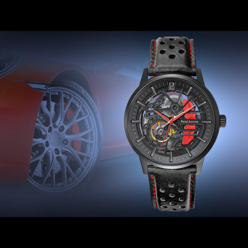 Paddock Automatic Watch Black / Red Leather bracelet Made in France ...