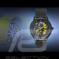 Set Automatic Watch Pierre Lannier Paddock Made in France Leather or Metal bracelet Black / Yellow 385C449