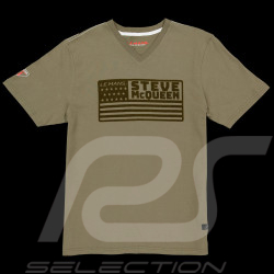 Steve McQueen T-shirt Le Mans V-neck Khaki Green - Men SQ241TSM03-324