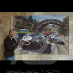 Bâche Jaguar Type D & Mercedes 300 SLR 24h Le Mans 1955 dessin original de Benjamin Freudenthal