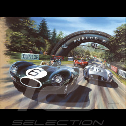 Bâche Jaguar Type D & Mercedes 300 SLR 24h Le Mans 1955 dessin original de Benjamin Freudenthal