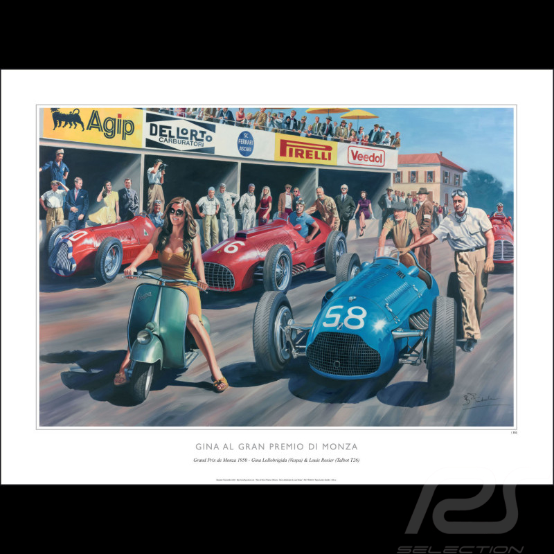 Poster "Gina al Gran Premio di Monza" 1950 original drawing by Benjamin Freudenthal